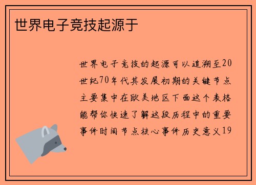 世界电子竞技起源于